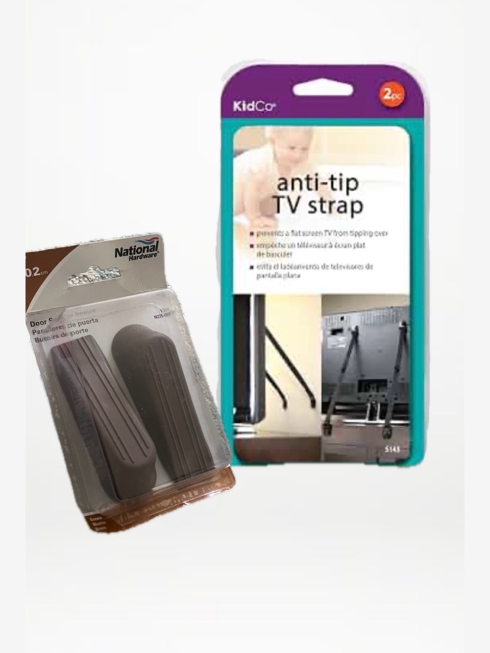 Door wedge and anti-tip tv strap baby safety